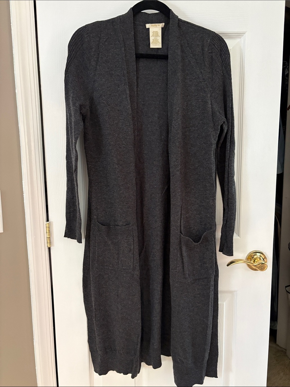 Matty M Long Open-Front Dark Gray Cardigan